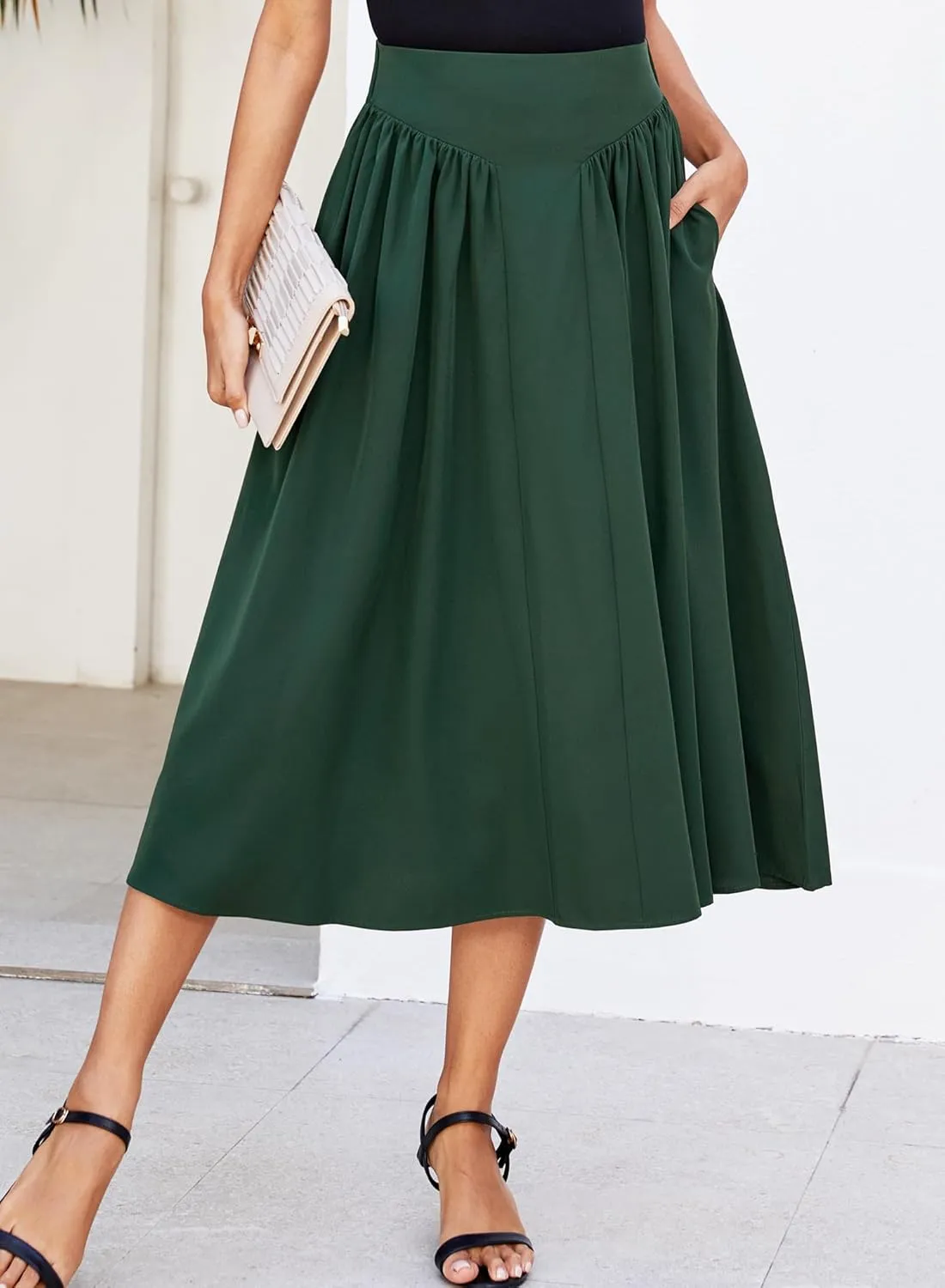 Skirts for Women Midi Length 2025 Summer Vintage A-line Long Pleated Skirt