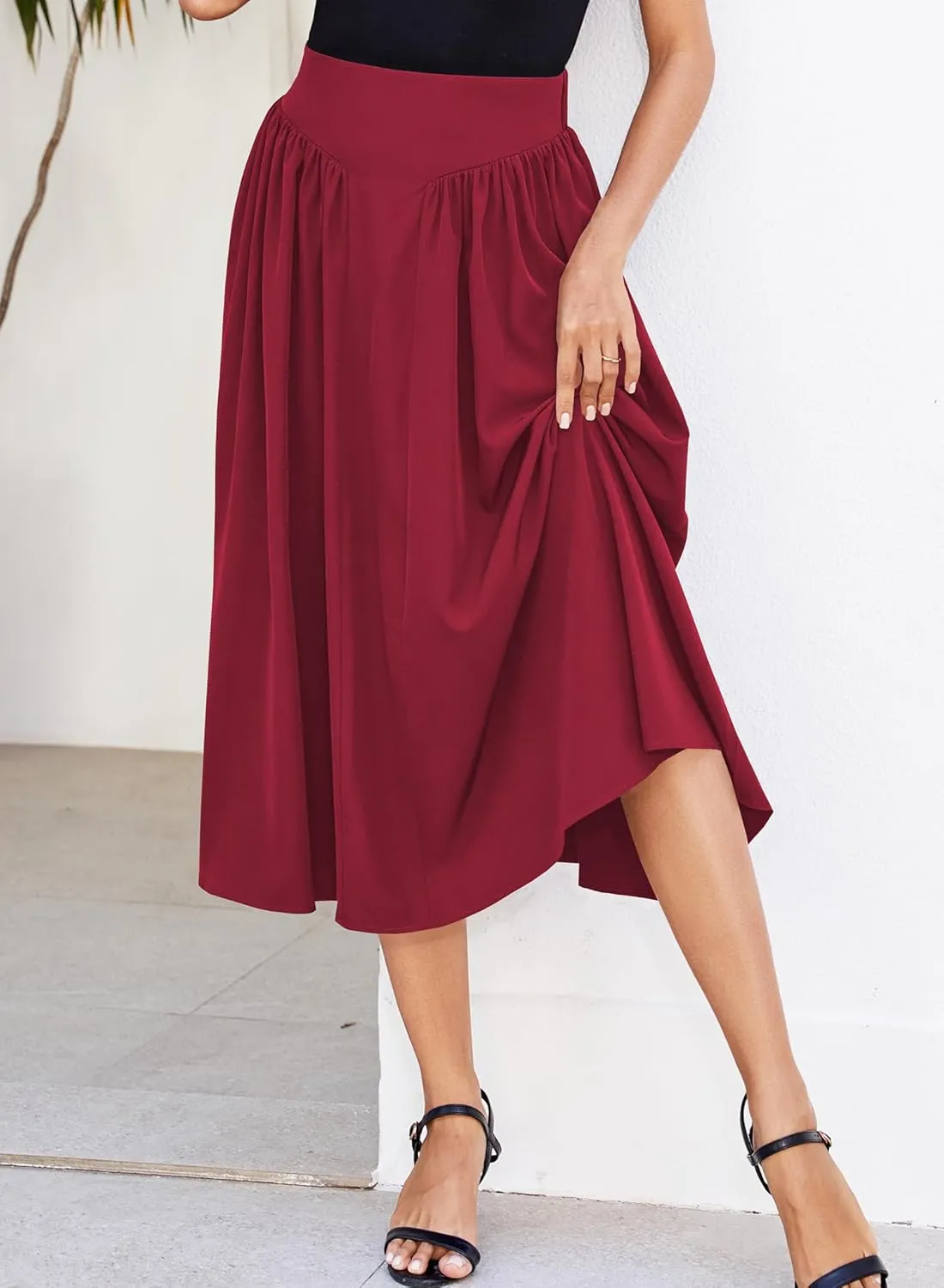 Skirts for Women Midi Length 2025 Summer Vintage A-line Long Pleated Skirt