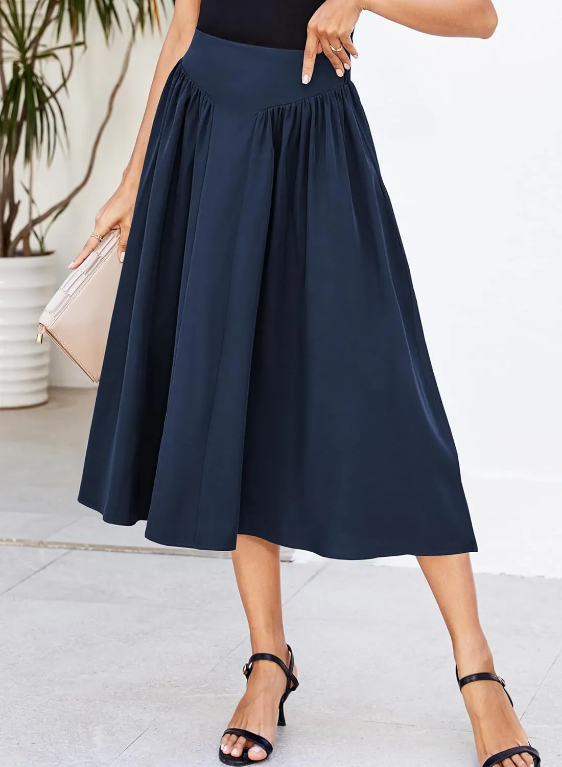 Skirts for Women Midi Length 2025 Summer Vintage A-line Long Pleated Skirt
