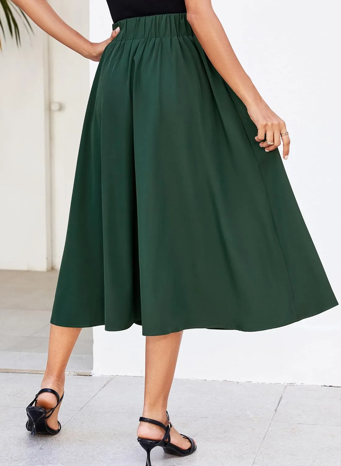 Skirts for Women Midi Length 2025 Summer Vintage A-line Long Pleated Skirt
