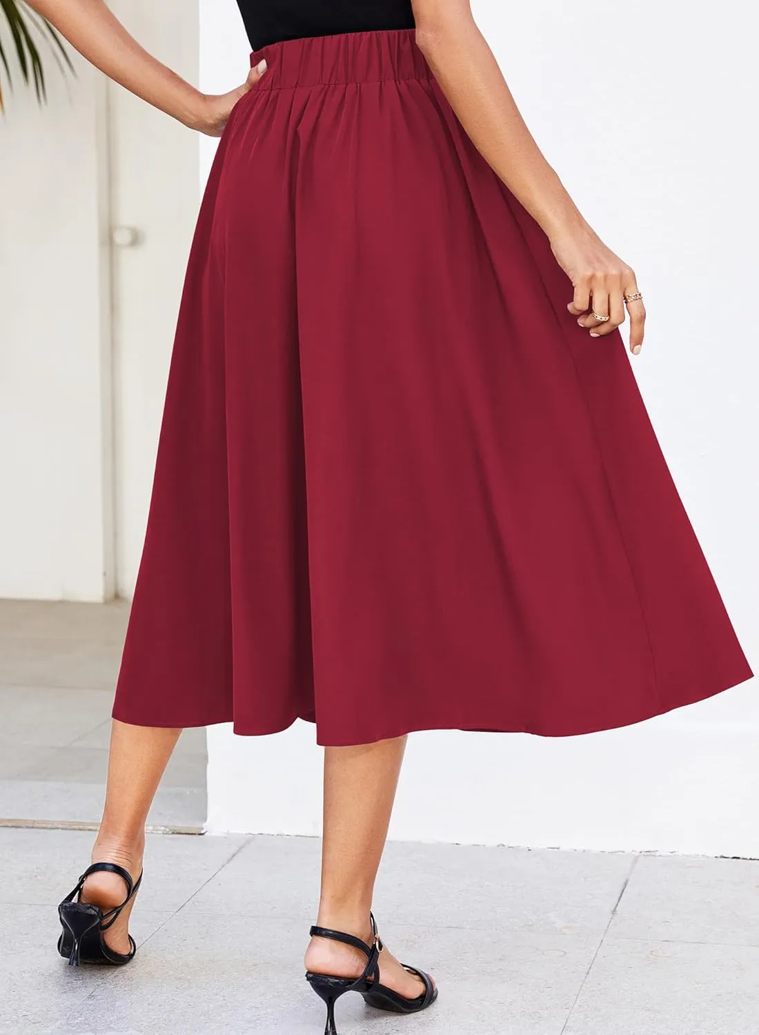 Skirts for Women Midi Length 2025 Summer Vintage A-line Long Pleated Skirt