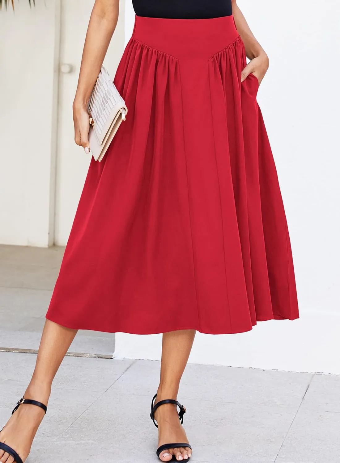 Skirts for Women Midi Length 2025 Summer Vintage A-line Long Pleated Skirt