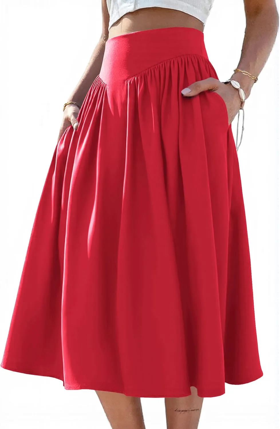 Skirts for Women Midi Length 2025 Summer Vintage A-line Long Pleated Skirt