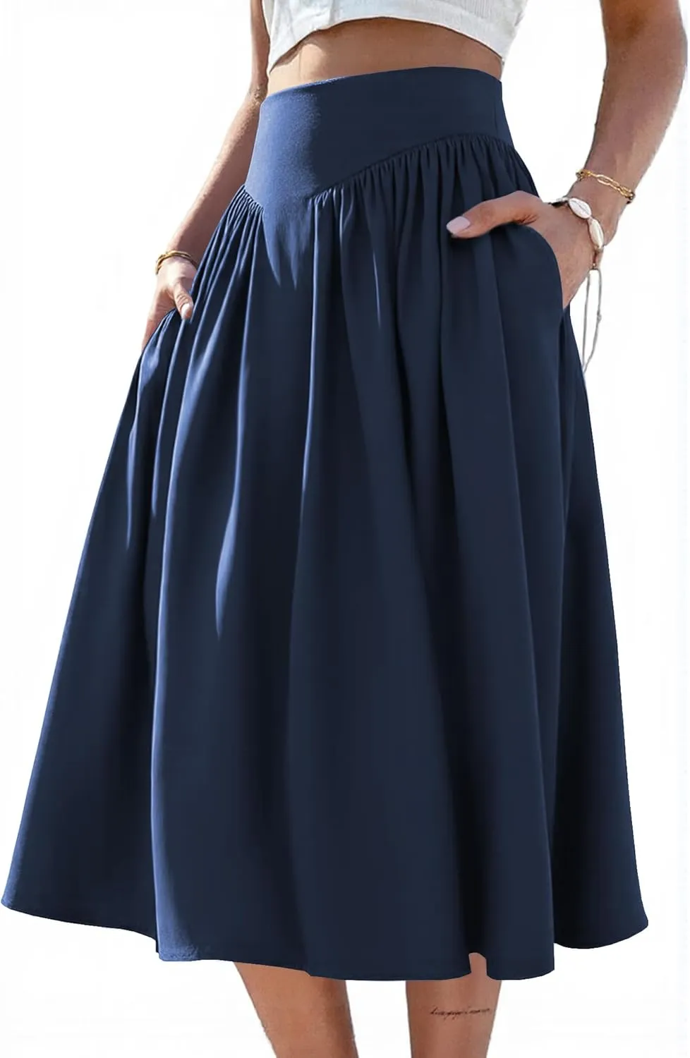 Skirts for Women Midi Length 2025 Summer Vintage A-line Long Pleated Skirt