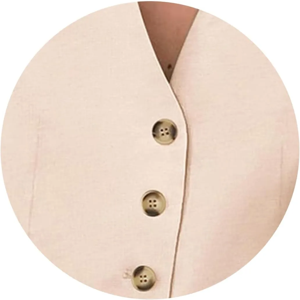 Summer Two Piece Sets for Women Sleeveless V Neck Button Down Blazer Vest and High Waisted Work Suit Short Set