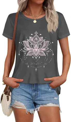 T Shirts for Women Summer Short Sleeve Crewneck Casual Cute Graphic Basic Tees Tops