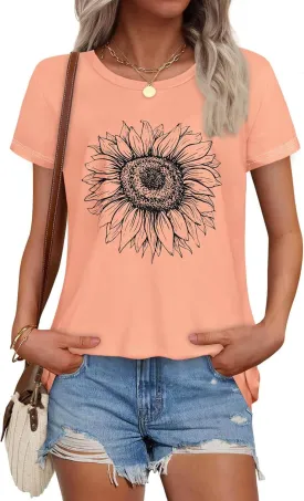 T Shirts for Women Summer Short Sleeve Crewneck Casual Cute Graphic Basic Tees Tops