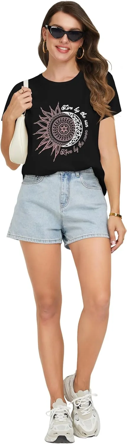 T Shirts for Women Summer Short Sleeve Crewneck Casual Cute Graphic Basic Tees Tops
