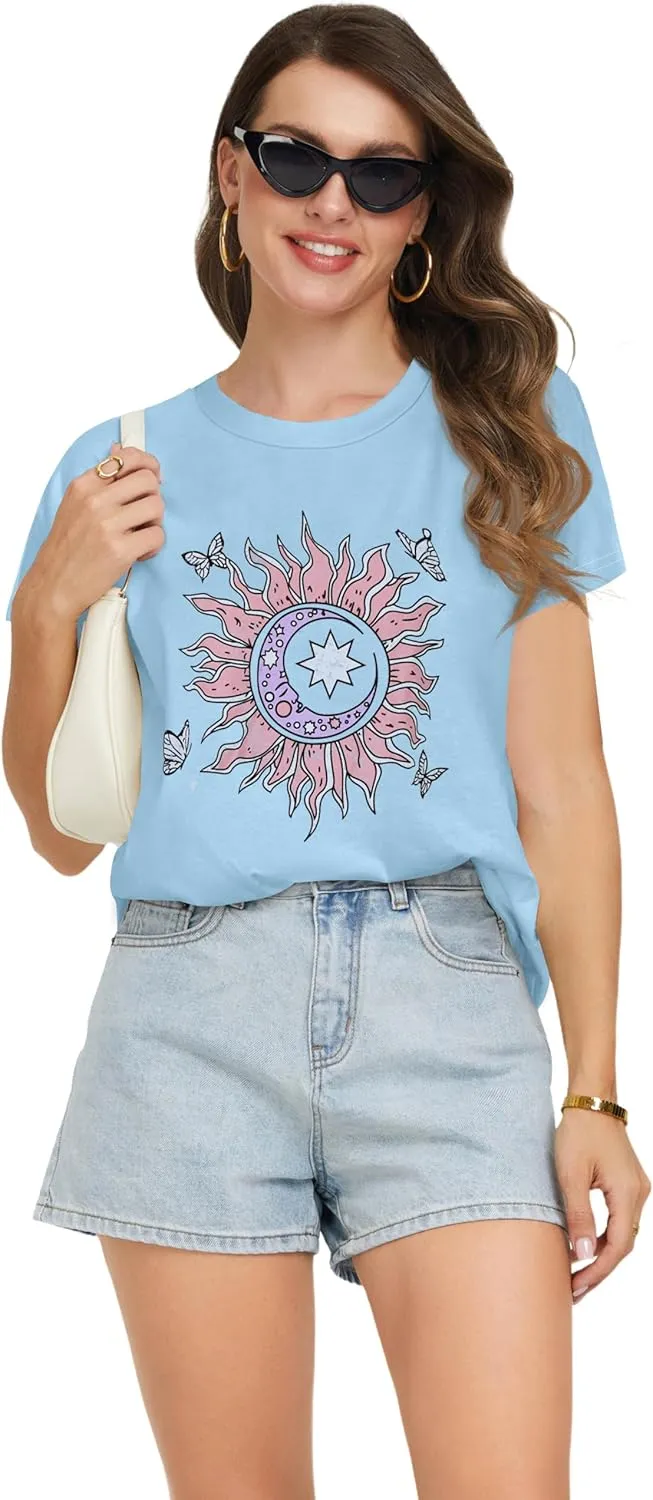 T Shirts for Women Summer Short Sleeve Crewneck Casual Cute Graphic Basic Tees Tops