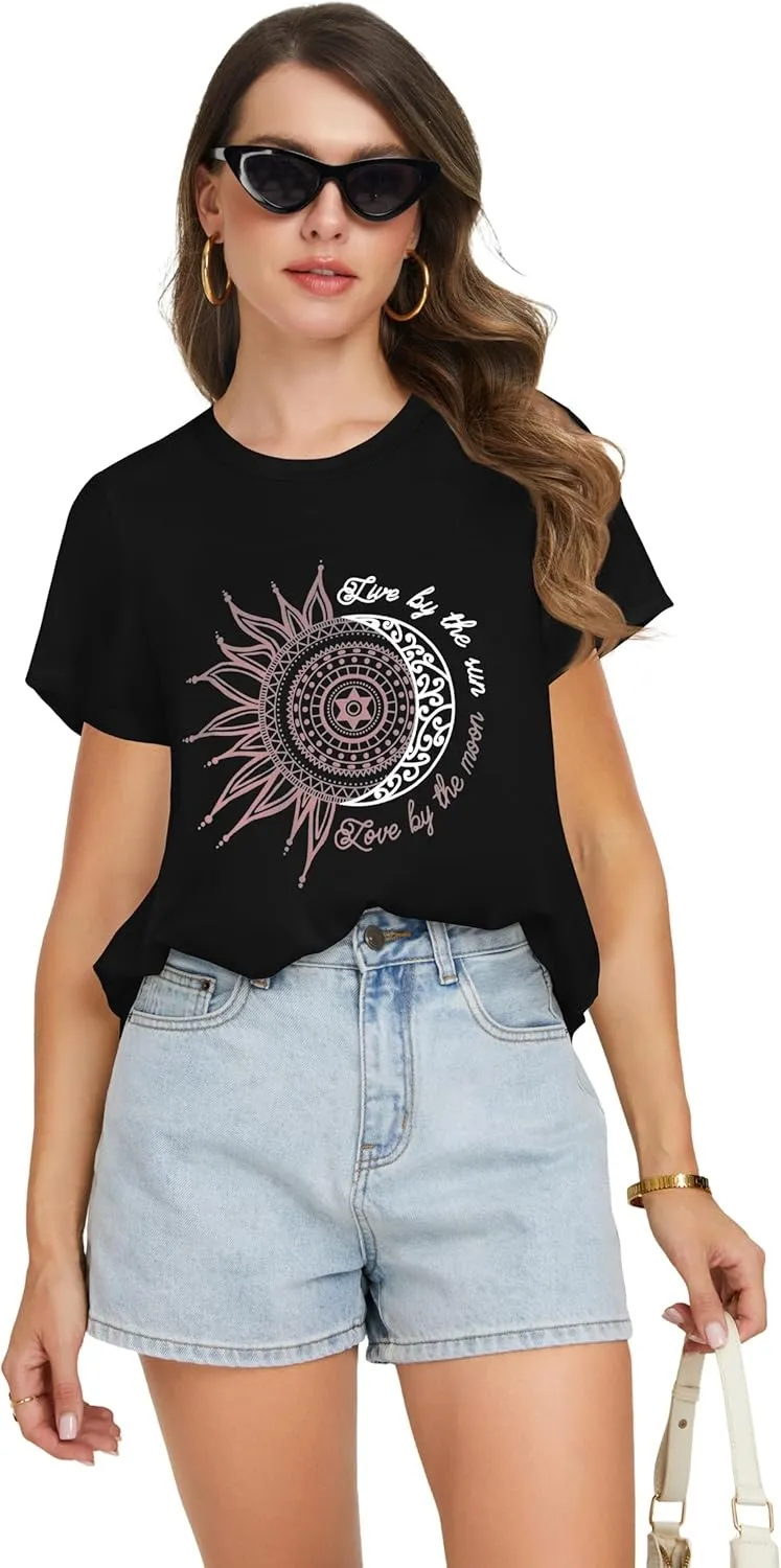 T Shirts for Women Summer Short Sleeve Crewneck Casual Cute Graphic Basic Tees Tops