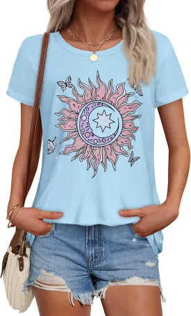 T Shirts for Women Summer Short Sleeve Crewneck Casual Cute Graphic Basic Tees Tops