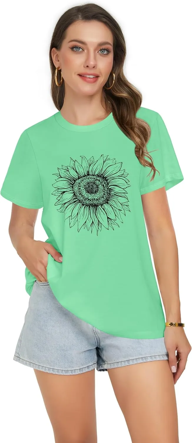 T Shirts for Women Summer Short Sleeve Crewneck Casual Cute Graphic Basic Tees Tops