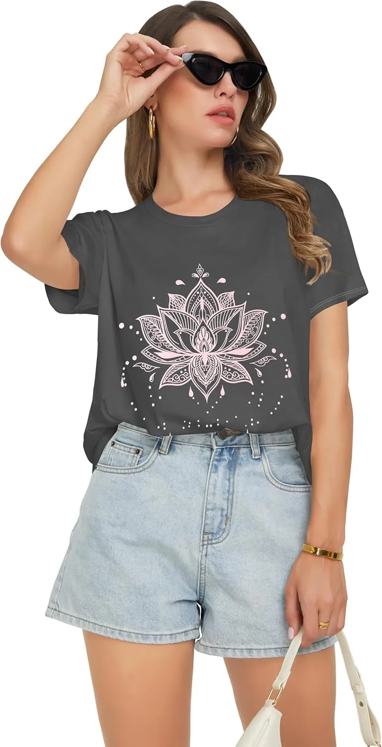 T Shirts for Women Summer Short Sleeve Crewneck Casual Cute Graphic Basic Tees Tops