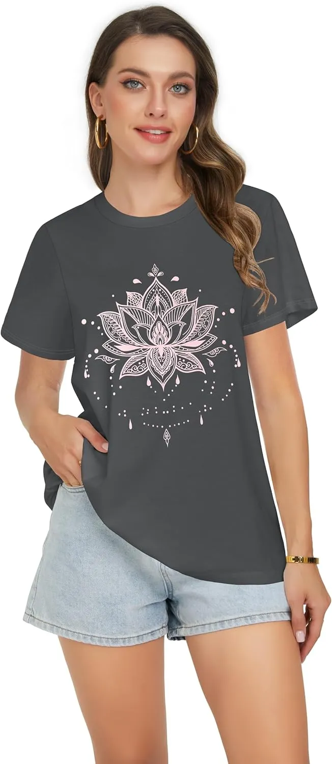 T Shirts for Women Summer Short Sleeve Crewneck Casual Cute Graphic Basic Tees Tops