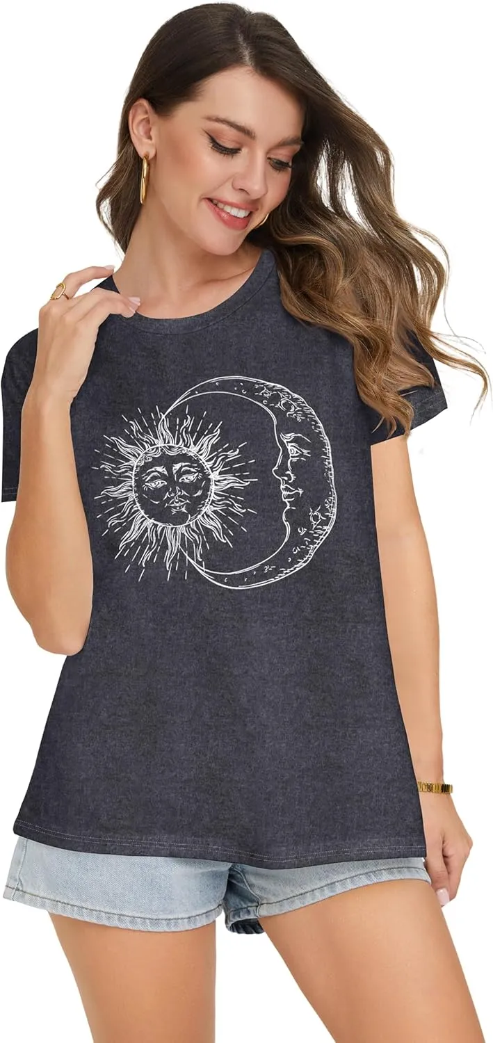 T Shirts for Women Summer Short Sleeve Crewneck Casual Cute Graphic Basic Tees Tops