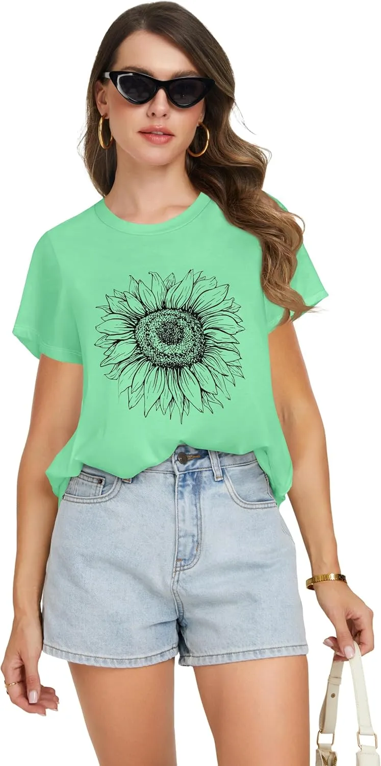 T Shirts for Women Summer Short Sleeve Crewneck Casual Cute Graphic Basic Tees Tops