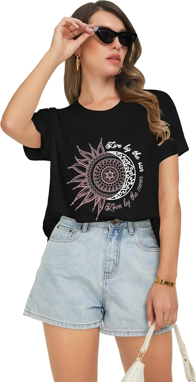 T Shirts for Women Summer Short Sleeve Crewneck Casual Cute Graphic Basic Tees Tops