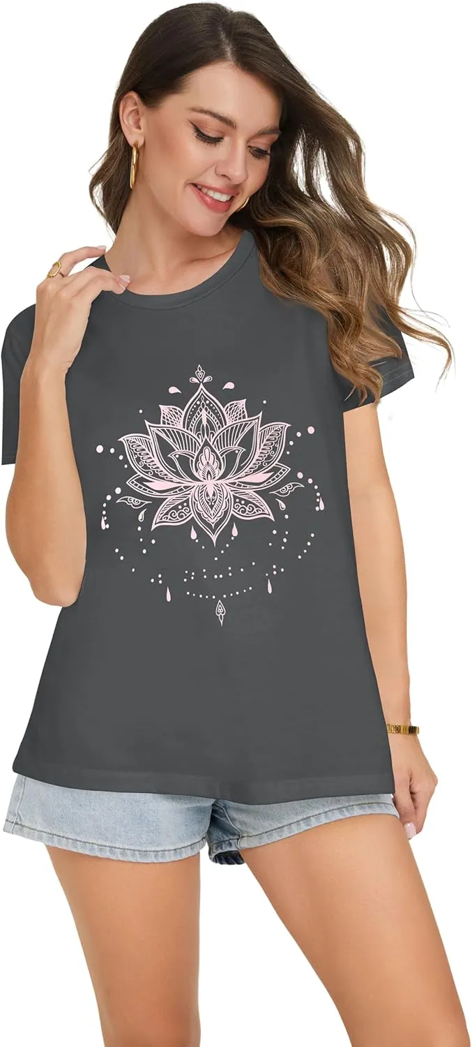 T Shirts for Women Summer Short Sleeve Crewneck Casual Cute Graphic Basic Tees Tops