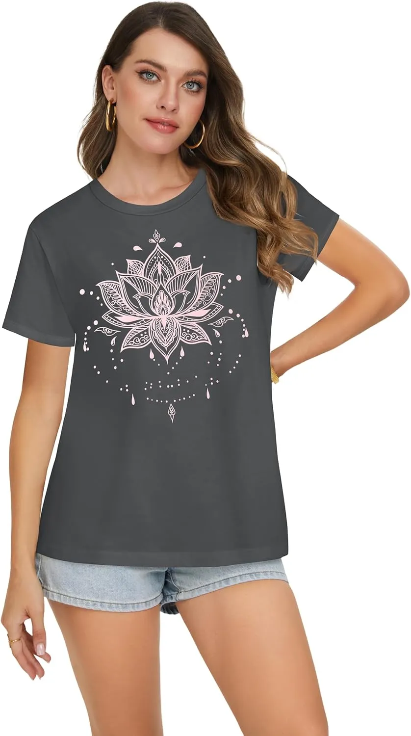 T Shirts for Women Summer Short Sleeve Crewneck Casual Cute Graphic Basic Tees Tops