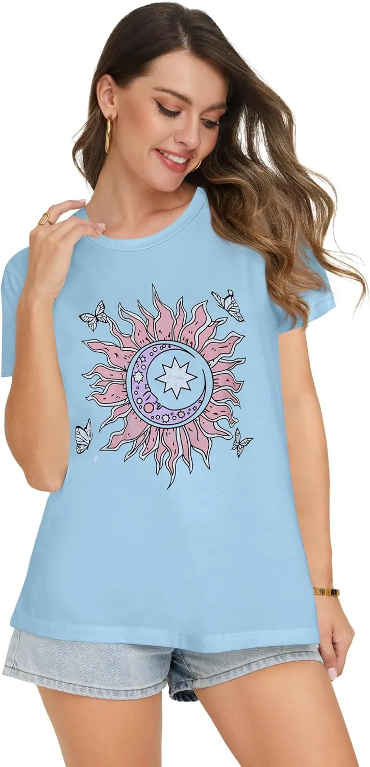 T Shirts for Women Summer Short Sleeve Crewneck Casual Cute Graphic Basic Tees Tops