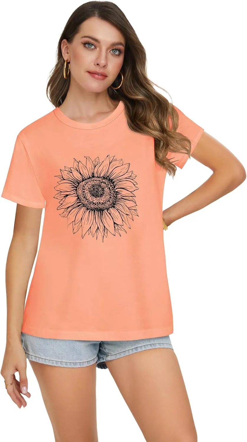 T Shirts for Women Summer Short Sleeve Crewneck Casual Cute Graphic Basic Tees Tops