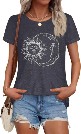 T Shirts for Women Summer Short Sleeve Crewneck Casual Cute Graphic Basic Tees Tops