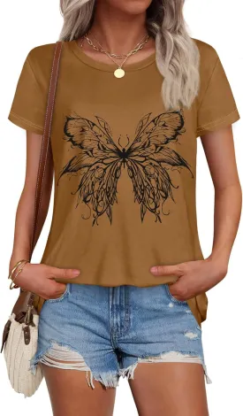 T Shirts for Women Summer Short Sleeve Crewneck Casual Cute Graphic Basic Tees Tops