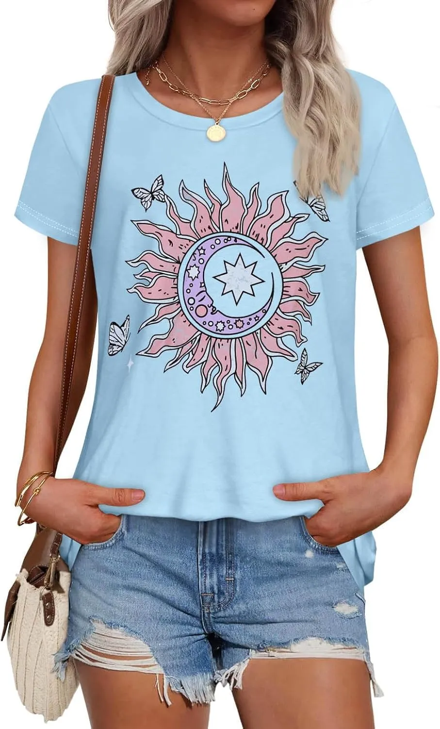 T Shirts for Women Summer Short Sleeve Crewneck Casual Cute Graphic Basic Tees Tops