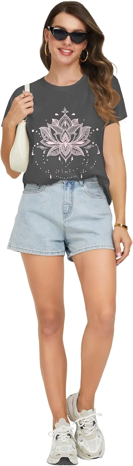 T Shirts for Women Summer Short Sleeve Crewneck Casual Cute Graphic Basic Tees Tops