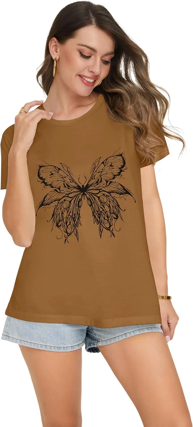 T Shirts for Women Summer Short Sleeve Crewneck Casual Cute Graphic Basic Tees Tops