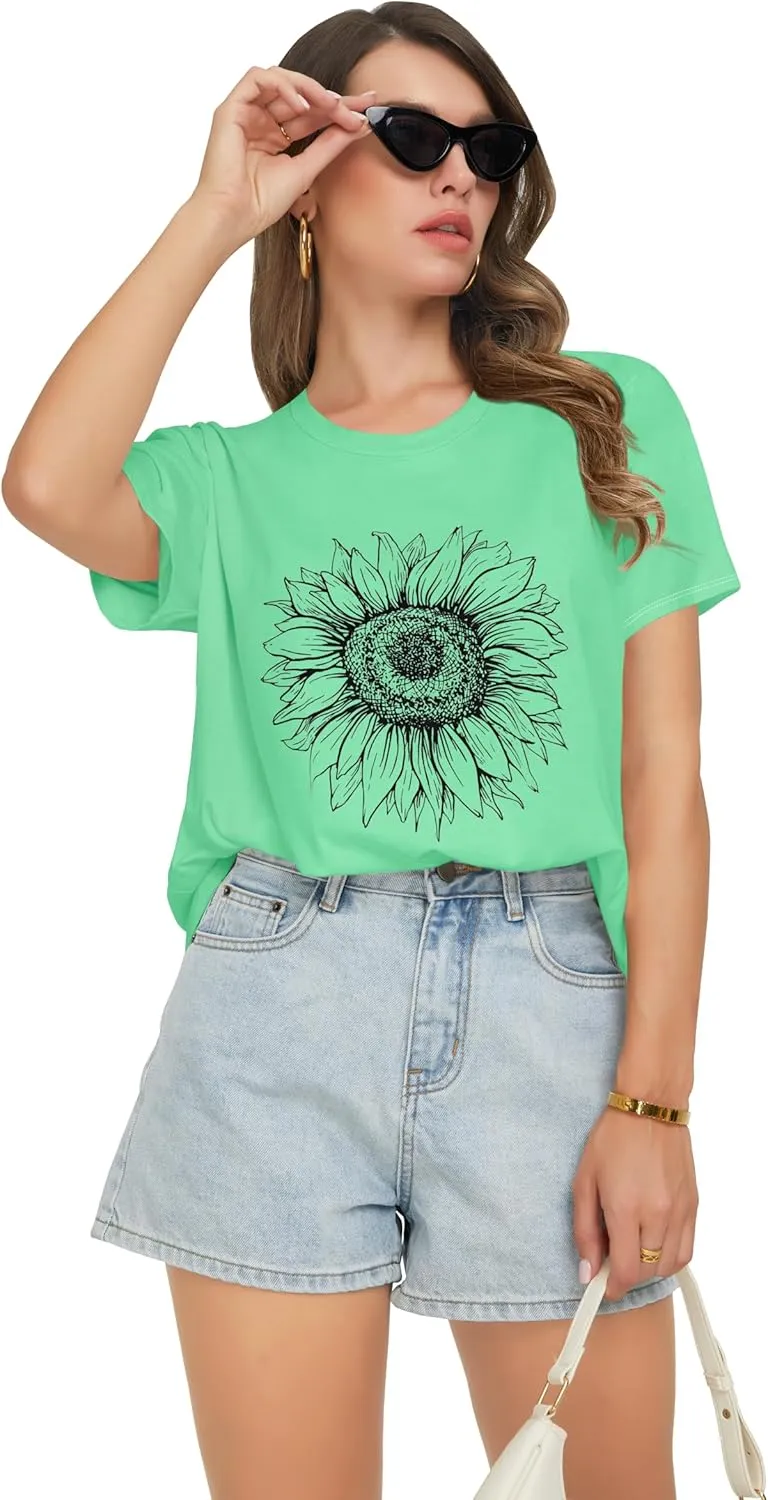 T Shirts for Women Summer Short Sleeve Crewneck Casual Cute Graphic Basic Tees Tops