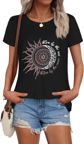 T Shirts for Women Summer Short Sleeve Crewneck Casual Cute Graphic Basic Tees Tops
