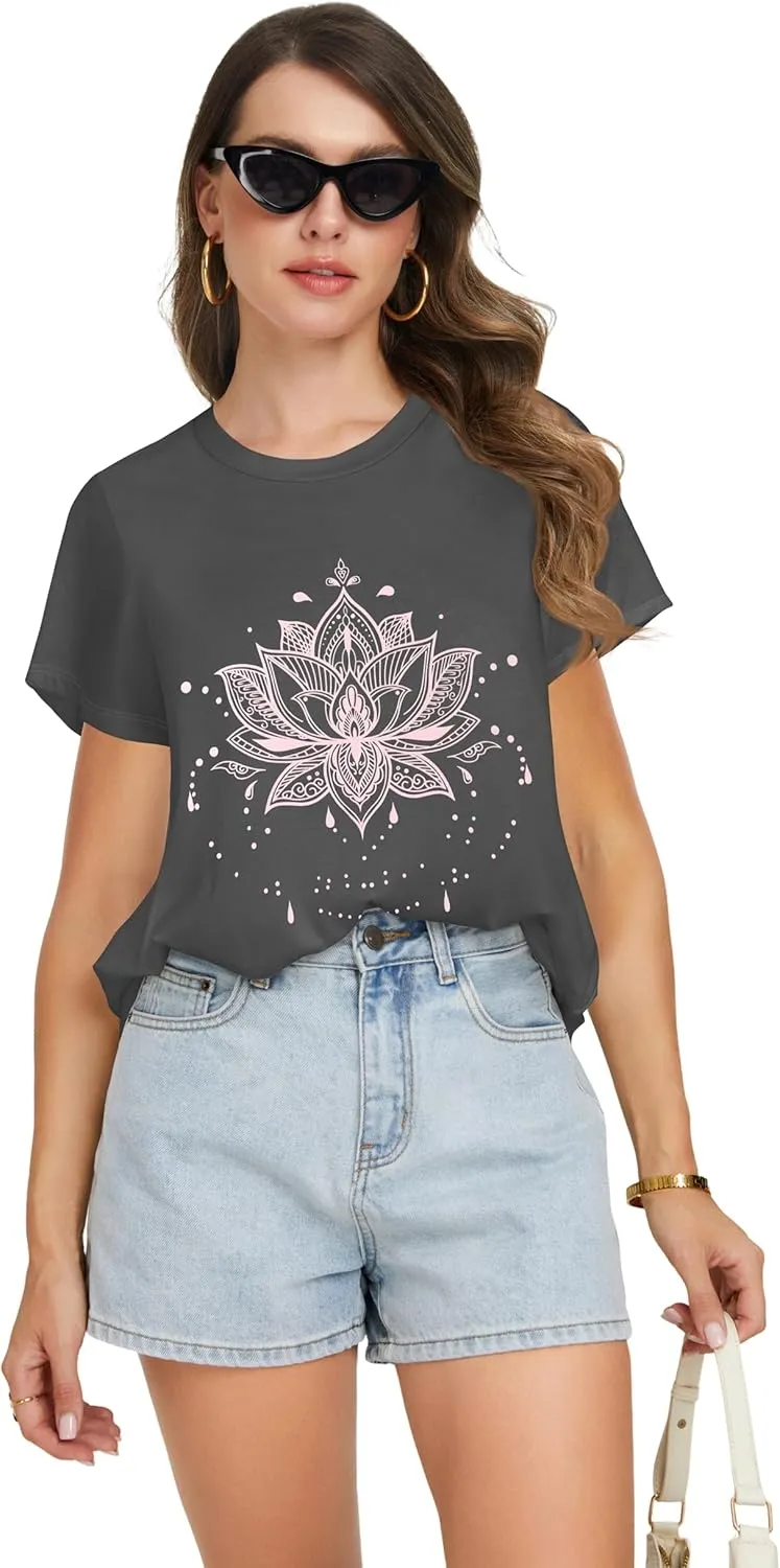 T Shirts for Women Summer Short Sleeve Crewneck Casual Cute Graphic Basic Tees Tops