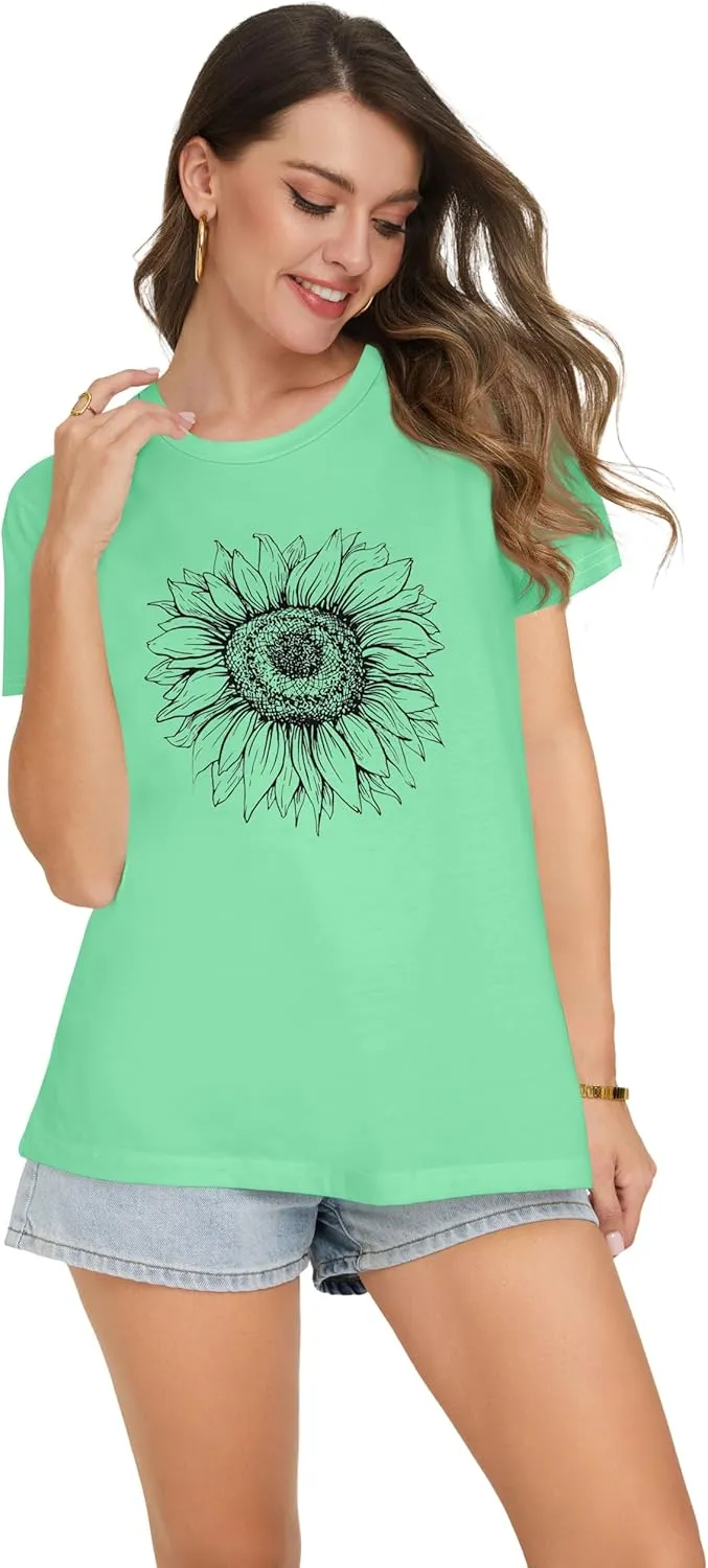 T Shirts for Women Summer Short Sleeve Crewneck Casual Cute Graphic Basic Tees Tops