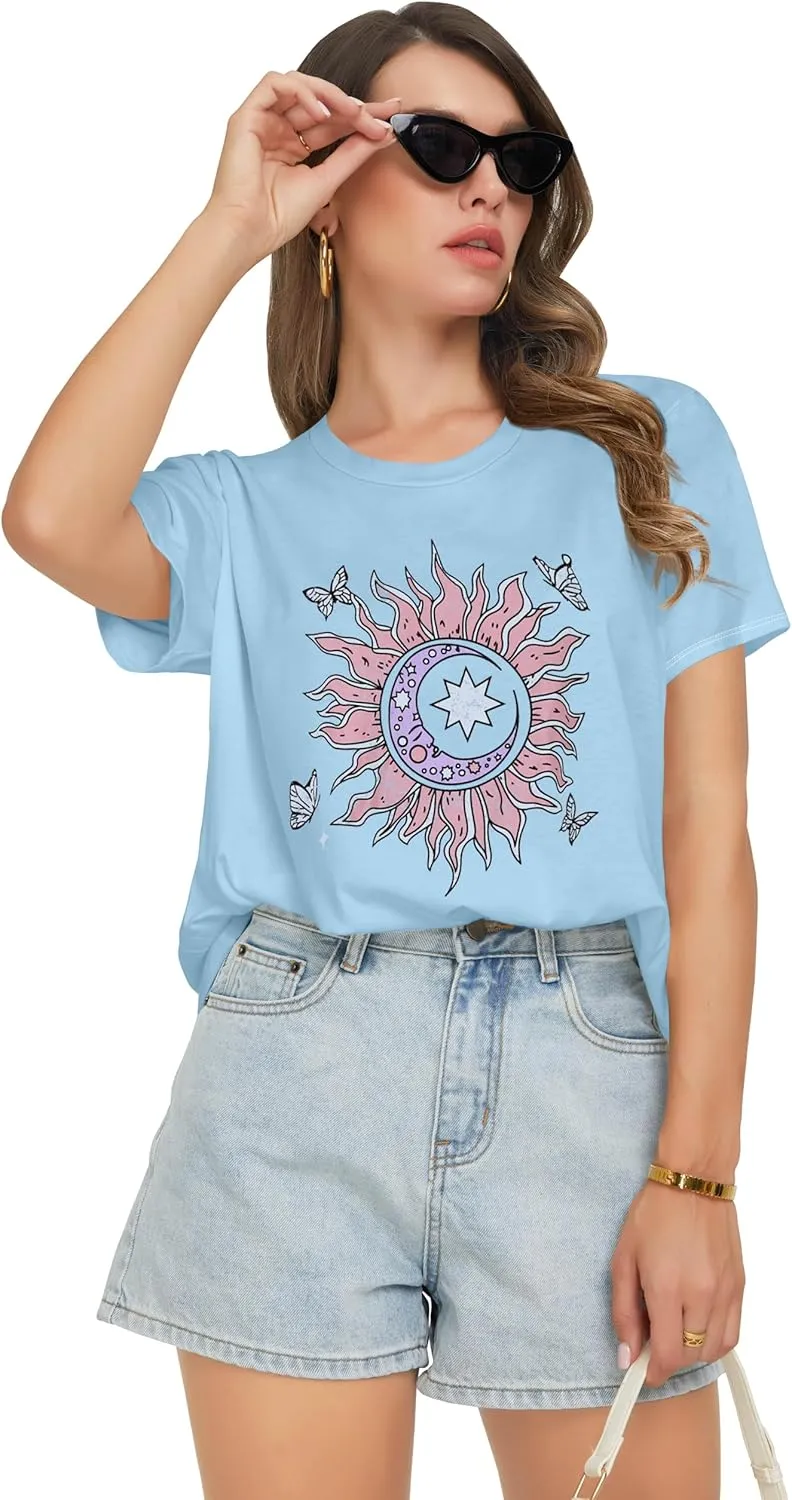 T Shirts for Women Summer Short Sleeve Crewneck Casual Cute Graphic Basic Tees Tops