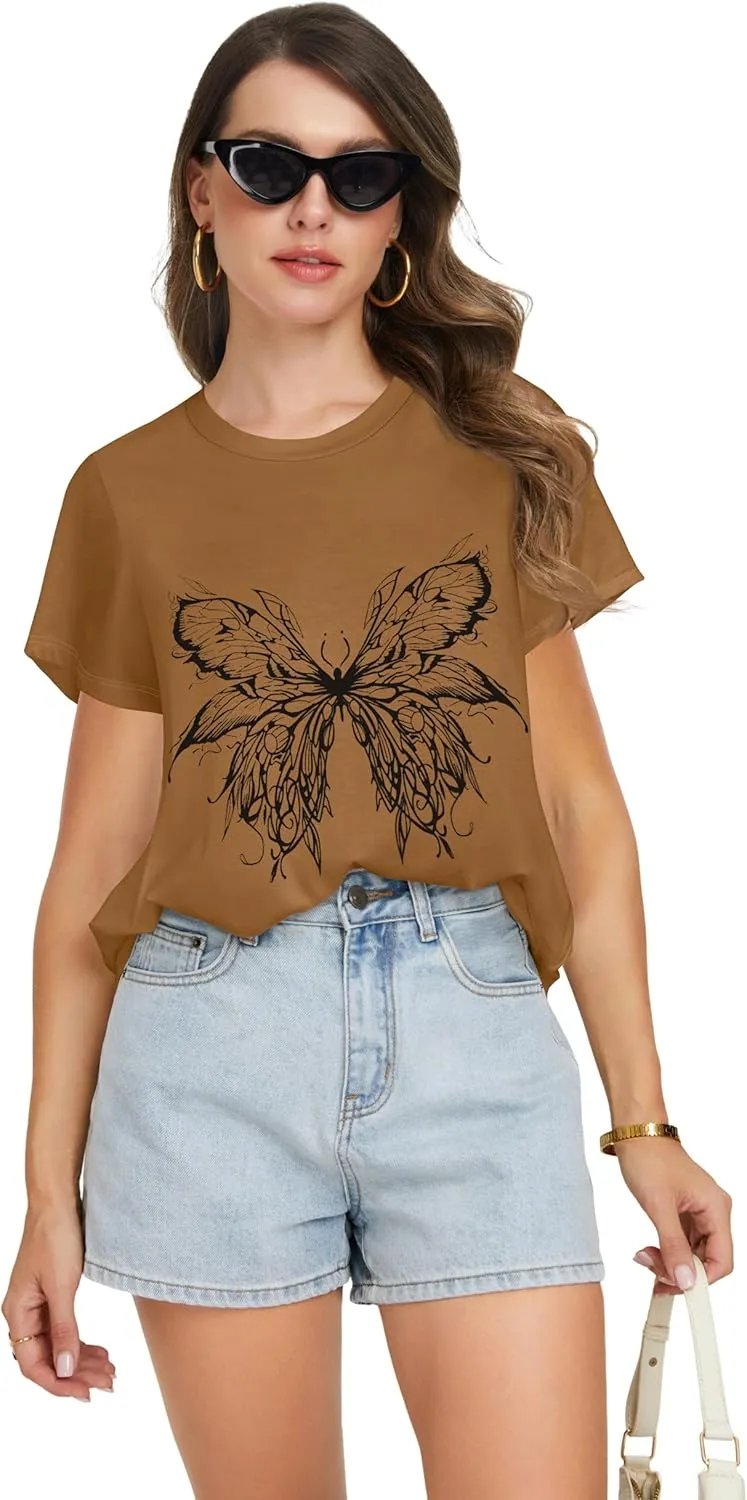 T Shirts for Women Summer Short Sleeve Crewneck Casual Cute Graphic Basic Tees Tops