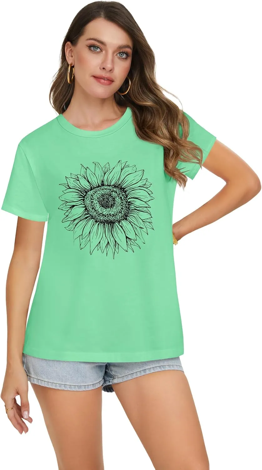 T Shirts for Women Summer Short Sleeve Crewneck Casual Cute Graphic Basic Tees Tops