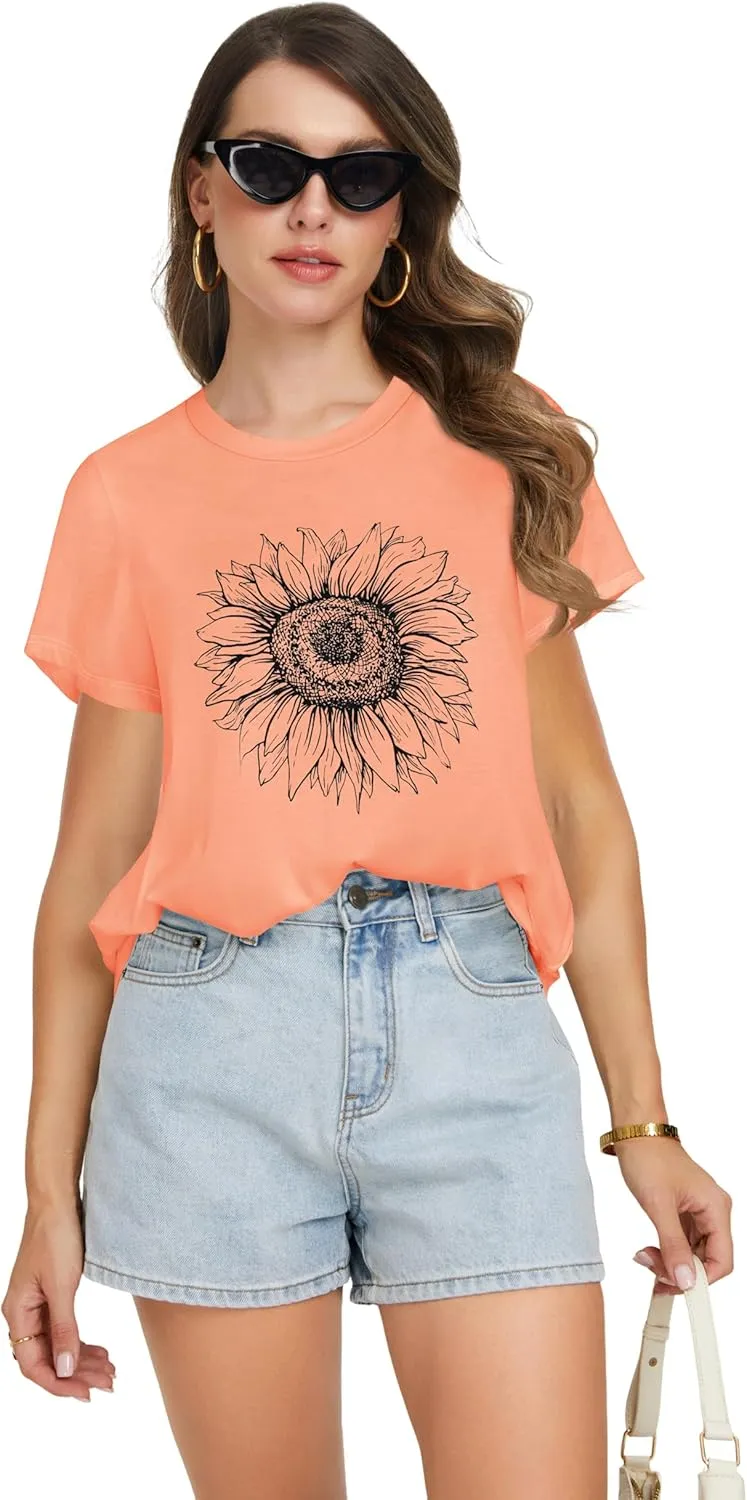 T Shirts for Women Summer Short Sleeve Crewneck Casual Cute Graphic Basic Tees Tops