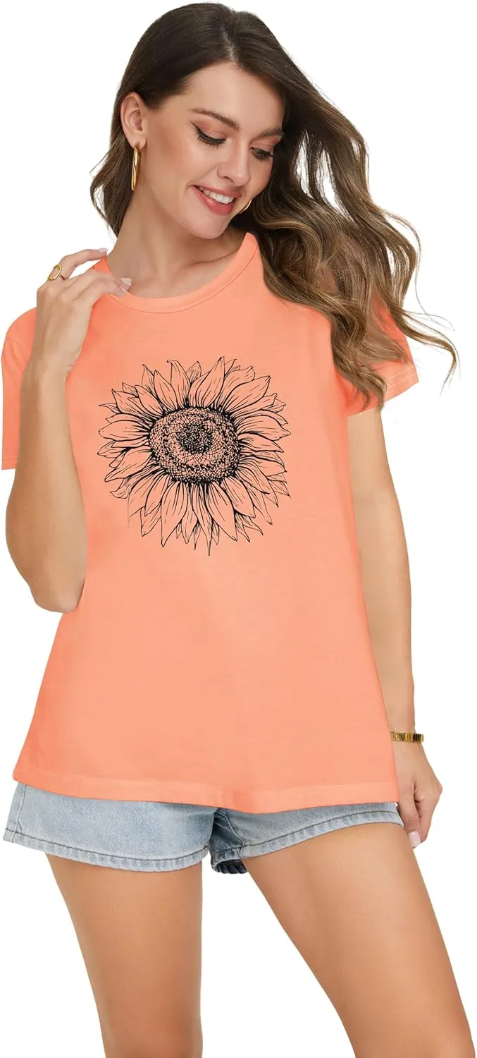 T Shirts for Women Summer Short Sleeve Crewneck Casual Cute Graphic Basic Tees Tops