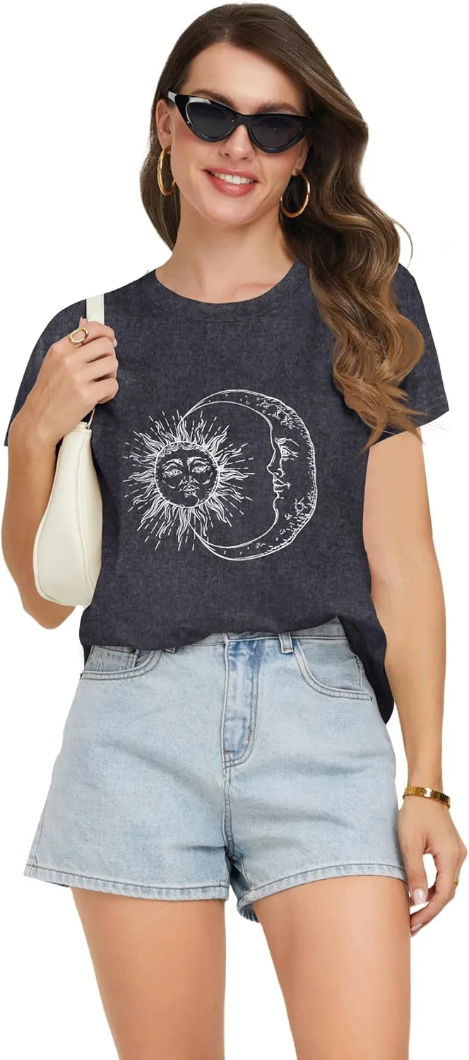 T Shirts for Women Summer Short Sleeve Crewneck Casual Cute Graphic Basic Tees Tops