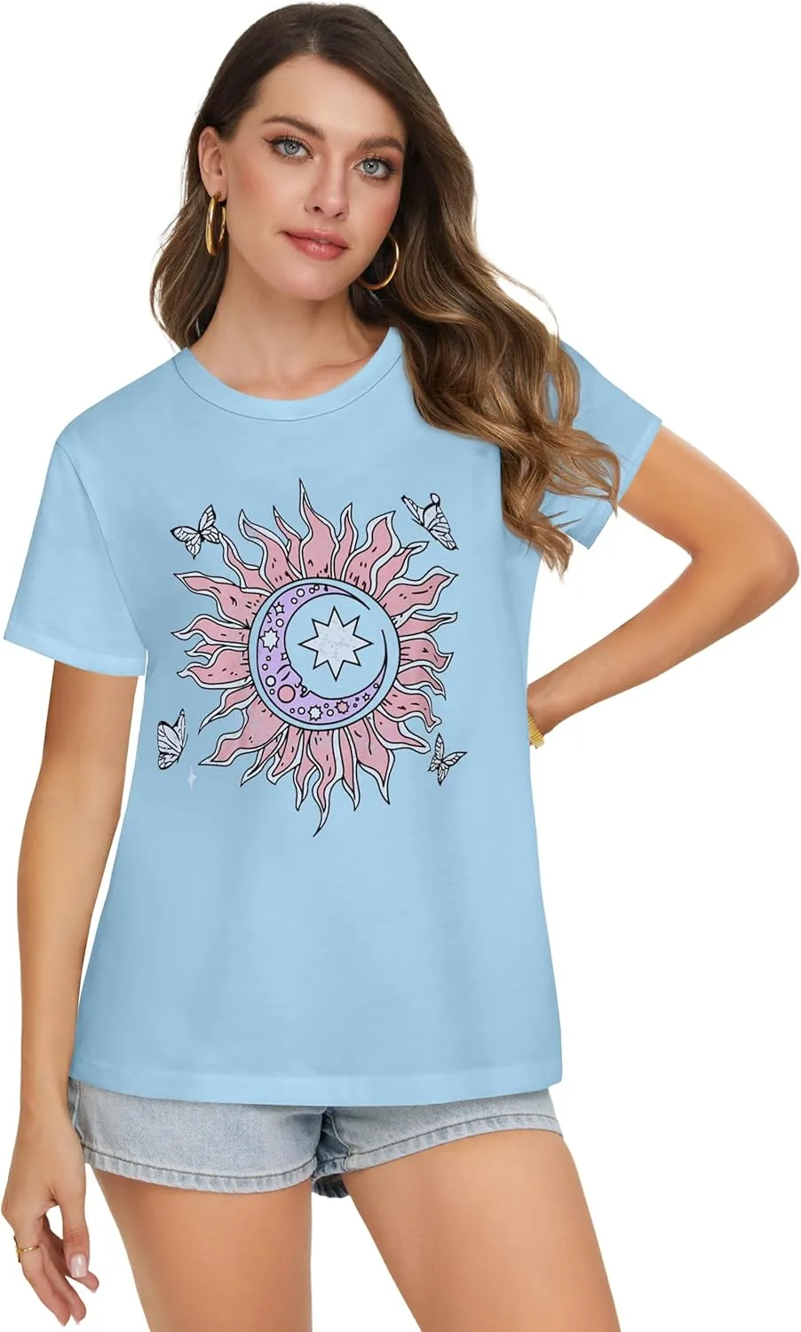 T Shirts for Women Summer Short Sleeve Crewneck Casual Cute Graphic Basic Tees Tops