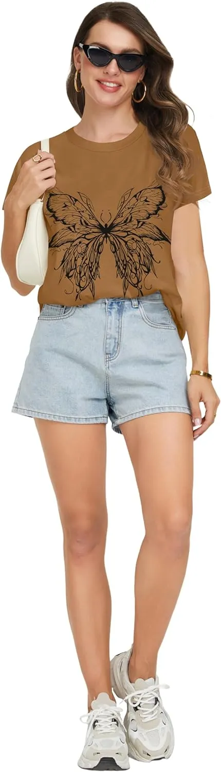T Shirts for Women Summer Short Sleeve Crewneck Casual Cute Graphic Basic Tees Tops