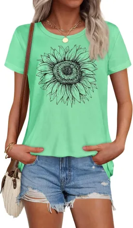 T Shirts for Women Summer Short Sleeve Crewneck Casual Cute Graphic Basic Tees Tops