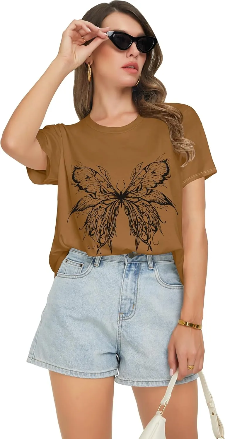 T Shirts for Women Summer Short Sleeve Crewneck Casual Cute Graphic Basic Tees Tops