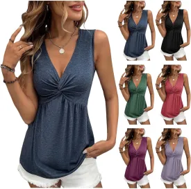 Tank Top for Women Twist Front V Neck Sleeveless Peplum Summer Tops Comfy Sexy Wrap Tank Tops Fashion Slim Fit Shirts