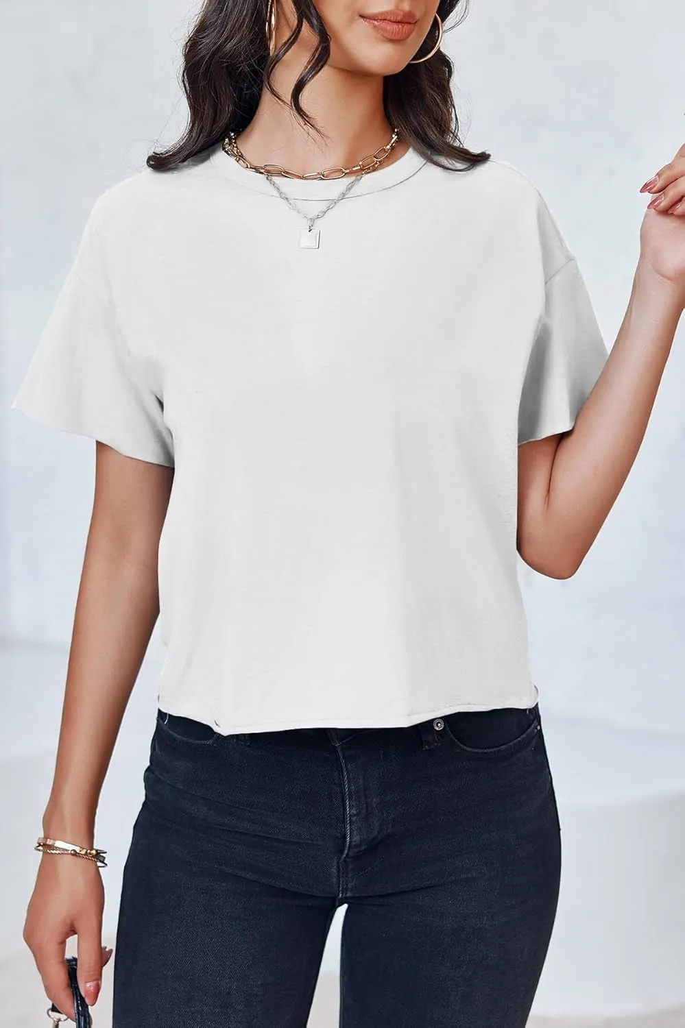 Tankaneo Womens Summer Crop Tops Short Sleeve Crew Neck Boxy T-Shirts Casual Basic Tees