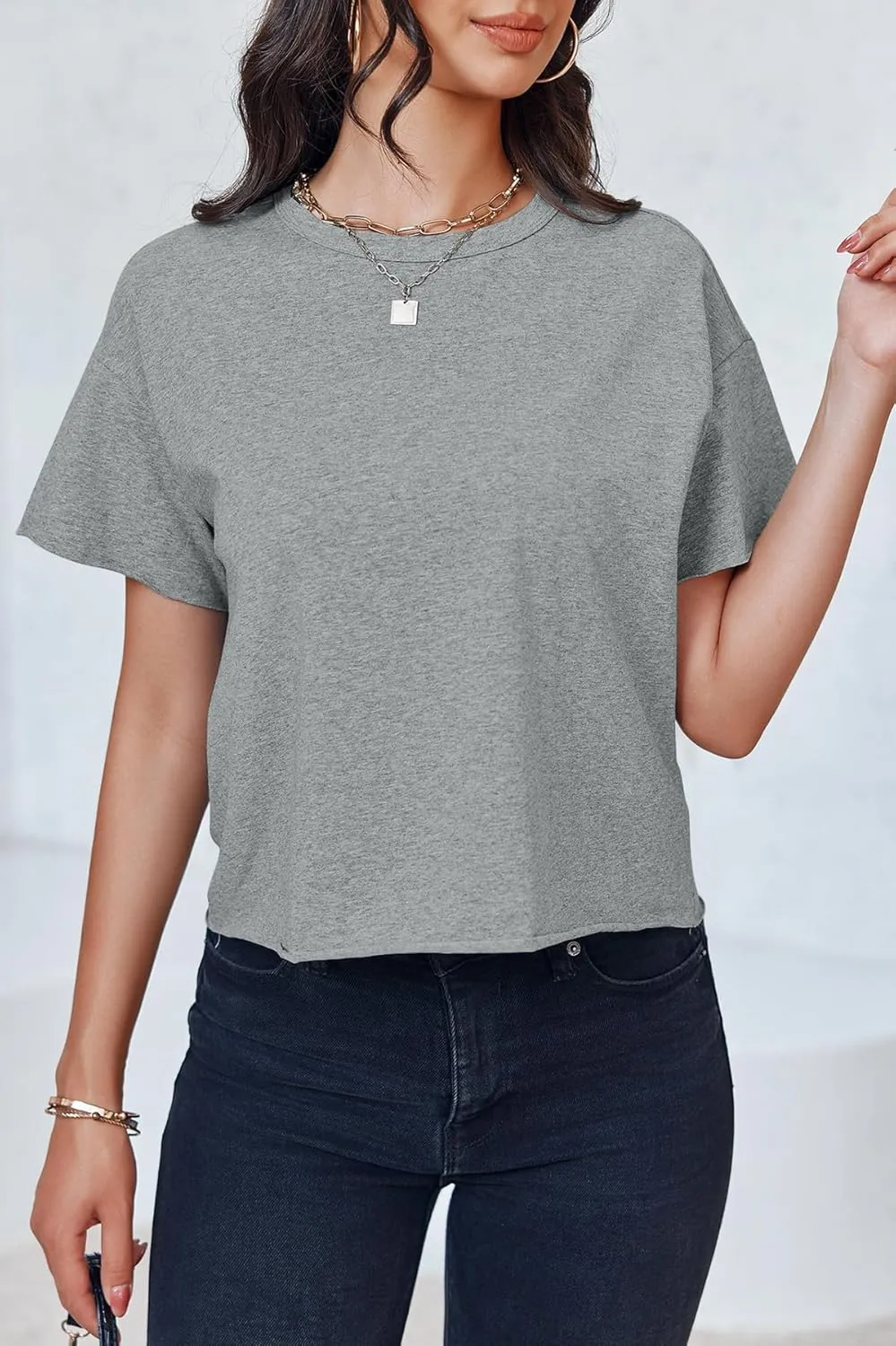 Tankaneo Womens Summer Crop Tops Short Sleeve Crew Neck Boxy T-Shirts Casual Basic Tees