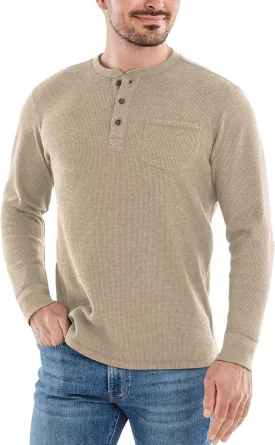 The American Outdoorsman Long-Sleeve Waffle Knit Thermal Henley Shirts with Pocket for Men