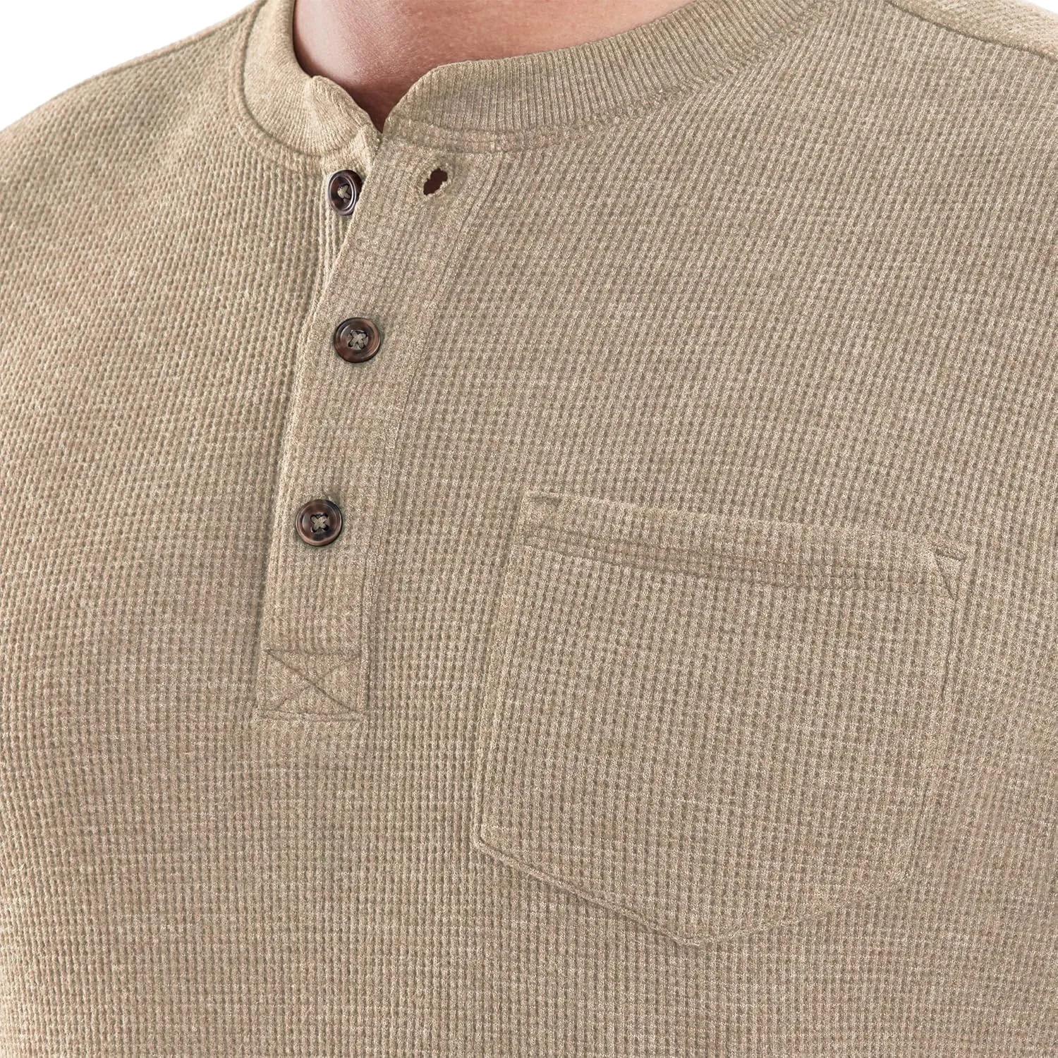 The American Outdoorsman Long-Sleeve Waffle Knit Thermal Henley Shirts with Pocket for Men