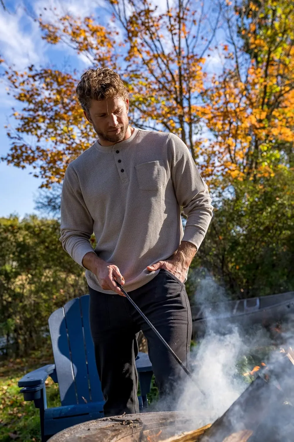 The American Outdoorsman Long-Sleeve Waffle Knit Thermal Henley Shirts with Pocket for Men